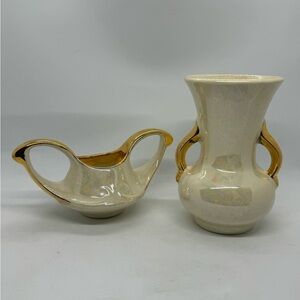 Vntg Pearl China Co. Lusterware Open Sugar and Small Vase with 22k Gold Trim
